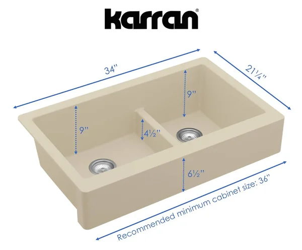 Karran Retrofit Apron-Front Quartz Double Bowl Kitchen Sink (Bisque)