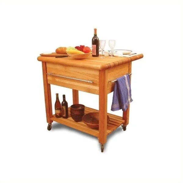 Pemberly Row Island Butcher Block Workcenter in Natural