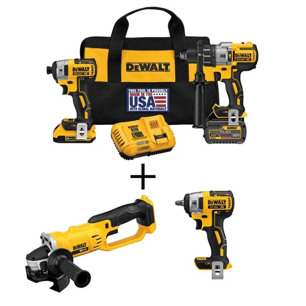 DeWalt 20-Volt Max Cordless Brushless Combo Kit (2-Tool)w/ FLEXVOLT & 20V Batteries, Bonus Grinder & Impact Wrench (Tool