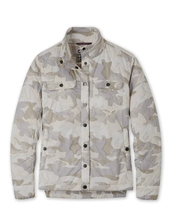 Stio - Women's Skycrest Insulated Snap Shirt Jacket, Size Extra Large in Riverbank Camo