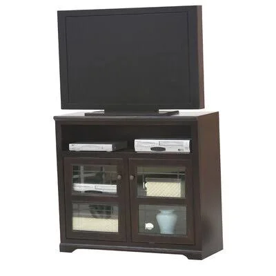Wentzel TV Stand for TVs Up to 43x22 Red Barrel Studio Color: Antique Black - Door Type: Plain Glass
