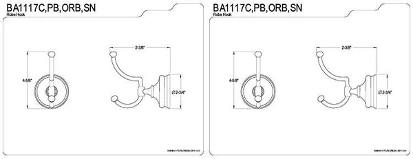 Kingston Brass Bak1117pb Victorian 2 Piece Robe Hook Polished Brass