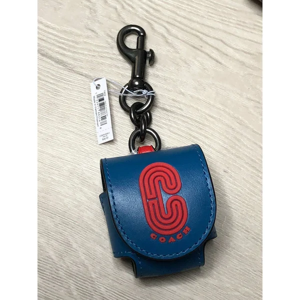 Men's Earbud Case Bag Charm in Colorblock with Coach Patch - Qb/Blue Jay Miami Red