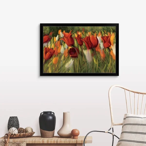 Tipsy Tulips - Black Framed Wall Art, 36x24, Great Big Canvas